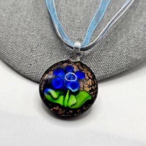 Elegant Blue and Green Floral Pendant Necklace With 3 Necklaces